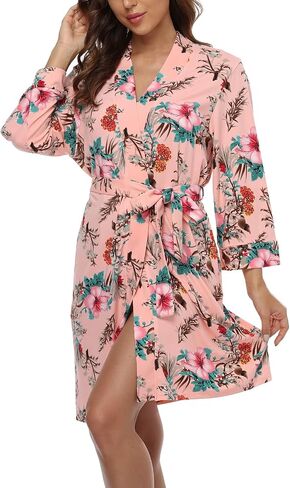 Ferrendo Women's Kimono Robes Short Knit Bathrobes Lightweight Soft Cotton Loungewear Ladies Sleepwear S-XXL in Saudi Arabia