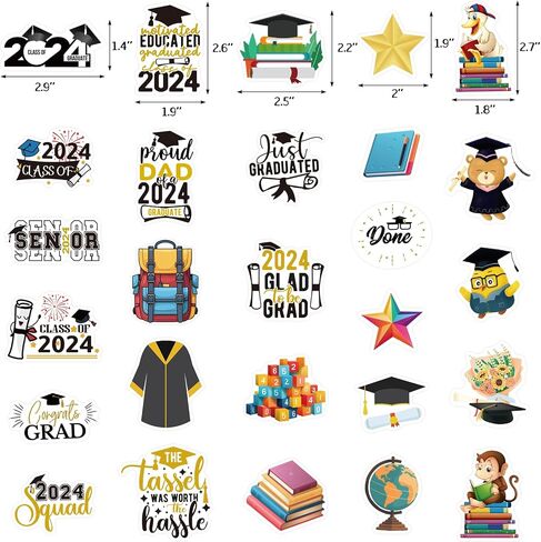 Graduation Stickers 2024 Grad Class of 2024 Stickers for Graduation Party Decorations Vinyl Waterproof Scrapbook Stickers for Kids Graduates Water Bottle Laptop Decor Favors 100Pcs in Saudi Arabia