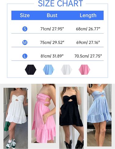 فستان Meladyan نسائي بعقدة ملتوية على شكل أنبوبة سادة بدون حمالات بدون ظهر فساتين قصيرة صيفية مكشكشة مجوفة للشاطئ باللون الأزرق in Kuwait