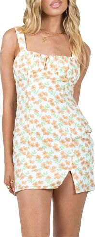 Women Y2K Print Mini Dress Backless Sleeveless Floral Short Bodycon Dress 90s Girls Vintage Elegant Dress Streetwear in Saudi Arabia