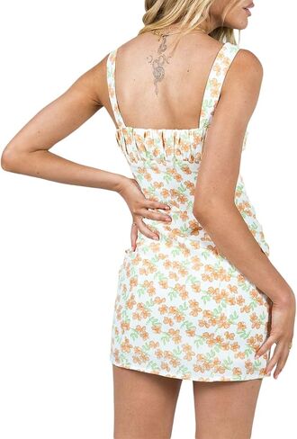 Women Y2K Print Mini Dress Backless Sleeveless Floral Short Bodycon Dress 90s Girls Vintage Elegant Dress Streetwear in Saudi Arabia