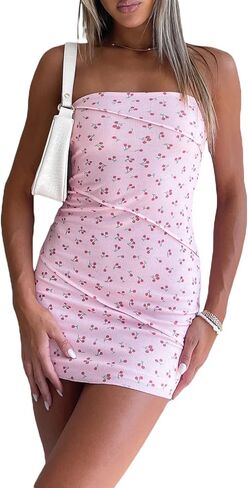Women Y2K Print Mini Dress Backless Sleeveless Floral Short Bodycon Dress 90s Girls Vintage Elegant Dress Streetwear in Saudi Arabia
