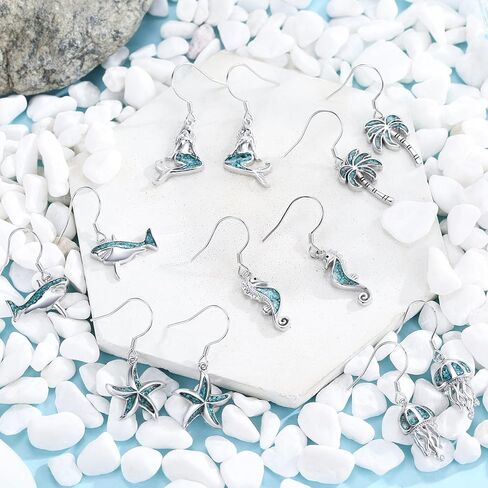 Ocean Earrings 925 Sterling Silver Turquoise Sea Animal Dangle Drop Earrings Beach Themed Jewelry Gifts for Women Girls in Saudi Arabia