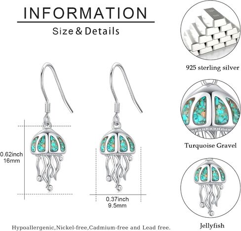 Ocean Earrings 925 Sterling Silver Turquoise Sea Animal Dangle Drop Earrings Beach Themed Jewelry Gifts for Women Girls in Saudi Arabia