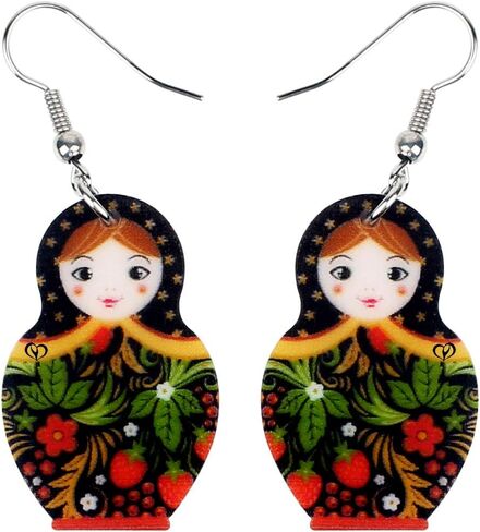 Acrylic Russian Matryoshka Doll Earrings Dangle Drop Charm Jewelry For Women Girls Novelty Gifts in Saudi Arabia