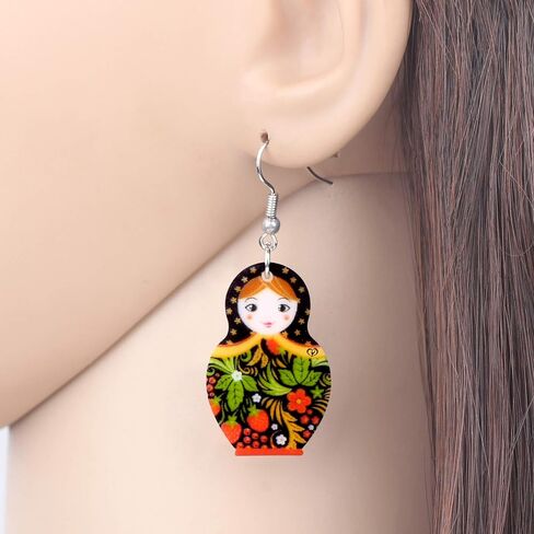 Acrylic Russian Matryoshka Doll Earrings Dangle Drop Charm Jewelry For Women Girls Novelty Gifts in Saudi Arabia