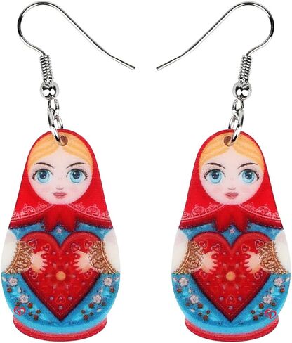 Acrylic Russian Matryoshka Doll Earrings Dangle Drop Charm Jewelry For Women Girls Novelty Gifts in Saudi Arabia