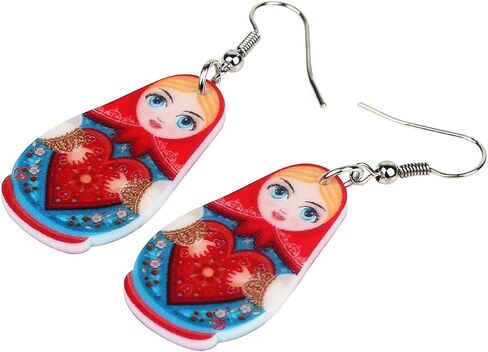 Acrylic Russian Matryoshka Doll Earrings Dangle Drop Charm Jewelry For Women Girls Novelty Gifts in Saudi Arabia
