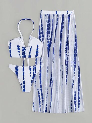 SOLY HUX Women's Tie Dye Halter Bikini Bathing Suit Summer Swimsuit with Cover Up Beach Skirt 3 Piece Set in Saudi Arabia