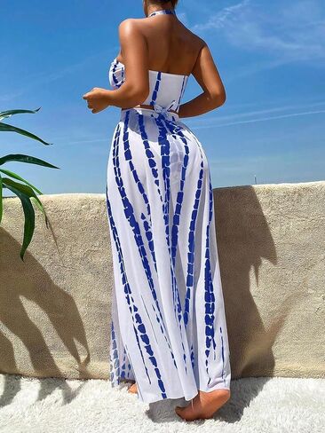 SOLY HUX Women's Tie Dye Halter Bikini Bathing Suit Summer Swimsuit with Cover Up Beach Skirt 3 Piece Set in Saudi Arabia
