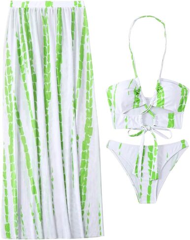 SOLY HUX Women's Tie Dye Halter Bikini Bathing Suit Summer Swimsuit with Cover Up Beach Skirt 3 Piece Set in Saudi Arabia
