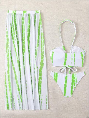 SOLY HUX Women's Tie Dye Halter Bikini Bathing Suit Summer Swimsuit with Cover Up Beach Skirt 3 Piece Set in Saudi Arabia