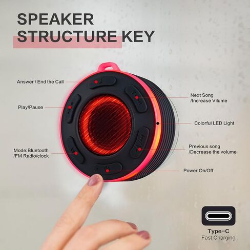 مكبر صوت بلوتوث محمول مع ضوء LED بصوت HiFi Steore، مكبرات صوت بلوتوث مقاومة للماء IP7 مع كوب شفط، ميكروفون مدمج، مكالمات بدون استخدام اليدين، مكبر صوت بلوتوث محمول للخارج in Saudi Arabia