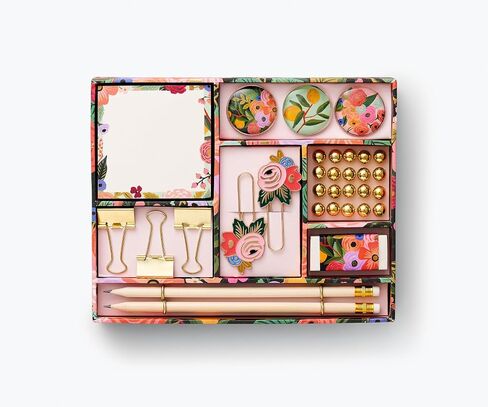 Rifle Paper CO. Tackle Box | Home Desk and Office Supply Kit, Stay Organized with Pencils, Push Pins, Binder Clips, Paper Clips, Magnets and More, Garden Party in Saudi Arabia