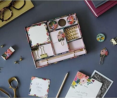 Rifle Paper CO. Tackle Box | Home Desk and Office Supply Kit, Stay Organized with Pencils, Push Pins, Binder Clips, Paper Clips, Magnets and More, Garden Party in Saudi Arabia