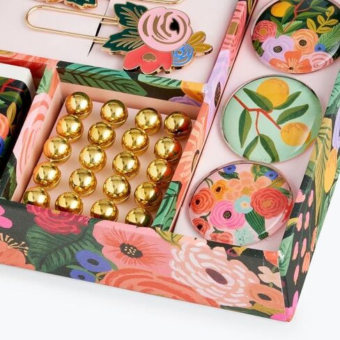 Rifle Paper CO. Tackle Box | Home Desk and Office Supply Kit, Stay Organized with Pencils, Push Pins, Binder Clips, Paper Clips, Magnets and More, Garden Party in Saudi Arabia
