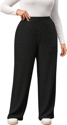 Verdusa Women's Solid Elastic Waist Ribbed Wide Leg Pants Casual Lounge Pants in Saudi Arabia