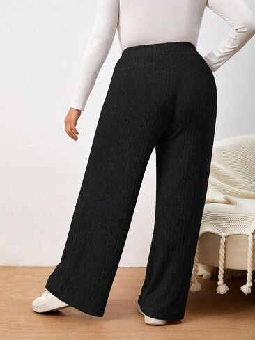 Verdusa Women's Solid Elastic Waist Ribbed Wide Leg Pants Casual Lounge Pants in Saudi Arabia