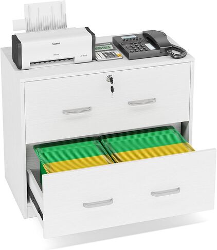 Lateral File Cabinet with 2 Drawers, 31.5 Inches Large Filing Cabinet for Hanging Letter/Legal/F4/A4 Size Files with Lock, Home Office, White in Saudi Arabia