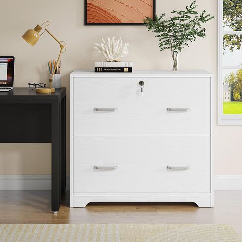 Lateral File Cabinet with 2 Drawers, 31.5 Inches Large Filing Cabinet for Hanging Letter/Legal/F4/A4 Size Files with Lock, Home Office, White in Saudi Arabia