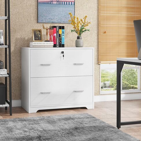 Lateral File Cabinet with 2 Drawers, 31.5 Inches Large Filing Cabinet for Hanging Letter/Legal/F4/A4 Size Files with Lock, Home Office, White in Saudi Arabia