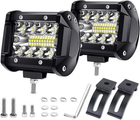 2 قطعة LED ضوء القرون 4 بوصة LED ضوء شريط أضواء الضباب 120 واط أضواء القيادة على الطرق الوعرة 1200LM الصف الثلاثي بقعة الفيضانات كومبو IP67 مقاوم للماء LED ضوء العمل للشاحنات قارب عربة الغولف SUV ATV UTV in Kuwait