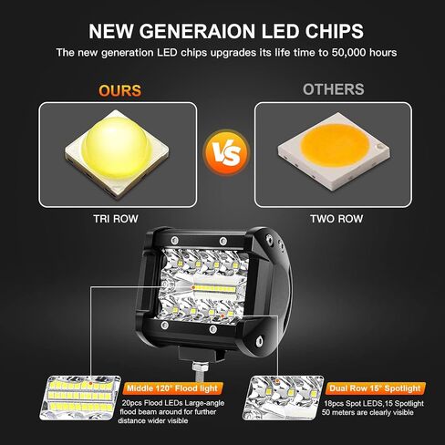 2 قطعة LED ضوء القرون 4 بوصة LED ضوء شريط أضواء الضباب 120 واط أضواء القيادة على الطرق الوعرة 1200LM الصف الثلاثي بقعة الفيضانات كومبو IP67 مقاوم للماء LED ضوء العمل للشاحنات قارب عربة الغولف SUV ATV UTV in Kuwait