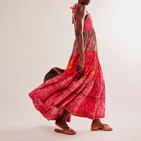 Women Summer Casual Maxi Dress Boho Dress Sleevelss Tie up Flowy Dress Cutout Long Dress Vacation Beach Dress in Saudi Arabia