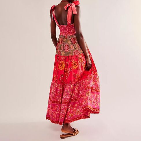 Women Summer Casual Maxi Dress Boho Dress Sleevelss Tie up Flowy Dress Cutout Long Dress Vacation Beach Dress in Saudi Arabia