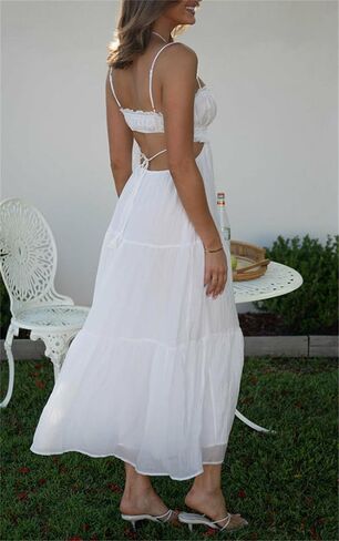 Women Summer Casual Maxi Dress Boho Dress Sleevelss Tie up Flowy Dress Cutout Long Dress Vacation Beach Dress in Saudi Arabia