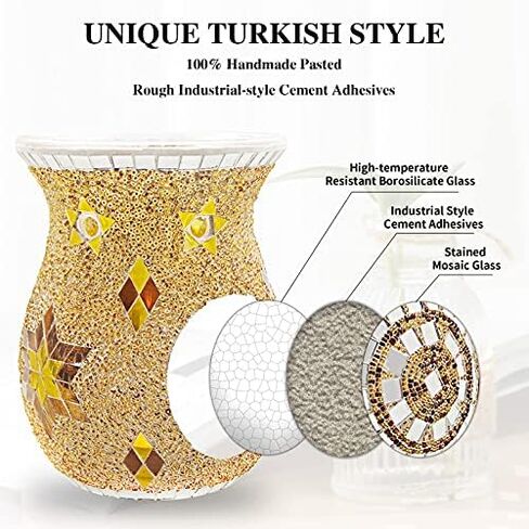 SHMILMH Essential Oil Burner, Incense Aromatherapy Oil Diffuser, Fragrance Warmer, Mosaic Glass Tealight Candle Holder Burners for Home Room Decor, Orange, 5.5" H in Saudi Arabia