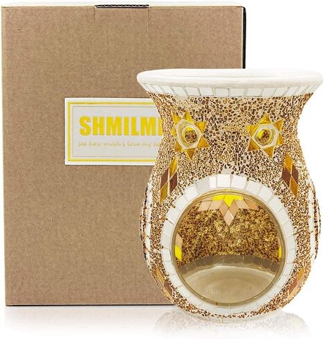 SHMILMH Essential Oil Burner, Incense Aromatherapy Oil Diffuser, Fragrance Warmer, Mosaic Glass Tealight Candle Holder Burners for Home Room Decor, Orange, 5.5" H in Saudi Arabia