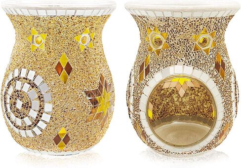SHMILMH Essential Oil Burner, Incense Aromatherapy Oil Diffuser, Fragrance Warmer, Mosaic Glass Tealight Candle Holder Burners for Home Room Decor, Orange, 5.5" H in Saudi Arabia