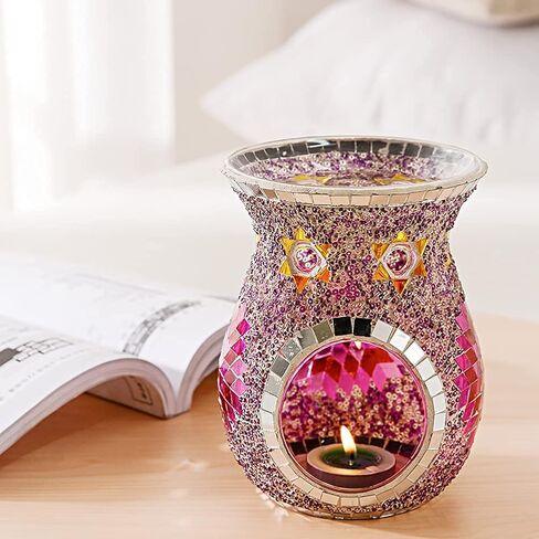 SHMILMH Essential Oil Burner, Incense Aromatherapy Oil Diffuser, Fragrance Warmer, Mosaic Glass Tealight Candle Holder Burners for Home Room Decor, Orange, 5.5" H in Kuwait