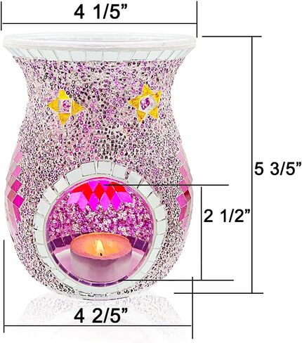 SHMILMH Essential Oil Burner, Incense Aromatherapy Oil Diffuser, Fragrance Warmer, Mosaic Glass Tealight Candle Holder Burners for Home Room Decor, Orange, 5.5" H in Kuwait