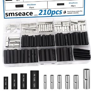 smseace 210pcs 10-Values ​​24-8AWG مجموعة موصلات بعقب غير معزولة مع موصلات لصق أنبوب قابل للانكماش بالحرارة للسيارات والبحرية.