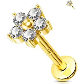 Jewseen 9K Gold Internally Threaded Lip Ring Floral Conch Piercing Jewelry Sword Cartilage Earrings for Women Flat Back Earrings