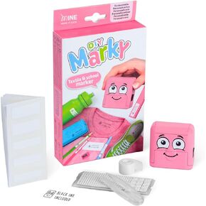 DIY MARKY - Customizable Stamp for Kids | for Children's Clothing and Items | Includes Ink for up to 1000 Impressions | Suitable for All Surfaces | Complete Set with Labels and Thermo Tape (Pink)