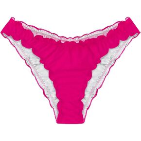 Milumia Women's Bikini Bottoms Solid Ruched Lettuce Trim Swim Bottom Swimwear