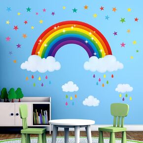 BS-114 Rainbow Wall Decals Colorful Star Stickers for Girls Kids Baby Bedroom Nursery Living Room Peel and Stick Removable Decor Decorations Room Art Toddler Wallpaper playroom Cloud Boys