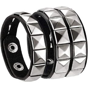 Men Women Leather Bracelet Punk Stud Wristbands Rock Adjustable Cuff Bangle Bracelet 2 pcs