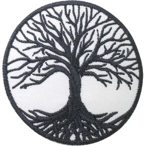 Tree of Life Iron On Patches for Clothing Embroidered Applique Patch Badge Sew On Emblem DIY Craft (Black)