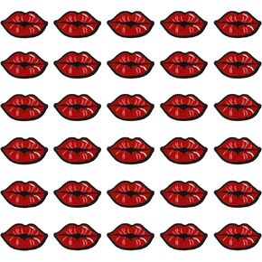 MIAO JIN 30 Pcs Red Kiss Lips Embroidered Patch Iron on Sewing Applique Stickers Patch Clothes Jeans Jackets Hat Bag DIY Decoration Patches