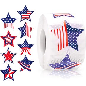 Patriotic Stickers Star American Flag Stickers Labels 500PCS 4th of July Stickers Roll 1.5 Inch Small Waterproof Memorial Day Stickers Vote Stickers for Envelope Seal, Independence Day Decor