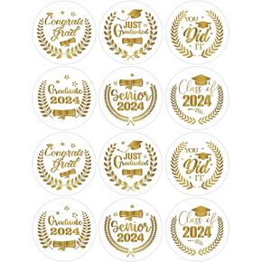 360 PCS Graduation Envelope Seals Stickers, Glitter Gold Clear Self Adhesive Graduation Envelope Stickers for Class of 2024 Graduation Party Gifts Cards Present Decorations, 1.5 inch
