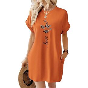 T Shirt Dresses for Women,Long Tunic Womens Summer Casual Tops with Pockets 2024