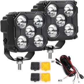 Exzeit 3 Inch 200W Light Pods Ditch Light, Flood Spot Combo Beam Yellow Black Covers Replaceable Fog Lights for Truck Trator,12V/24V