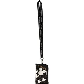 Disney Mickey Mouse Black Silver Lanyard with Cell Phone Case or Coin Purse (1 Lanyard)