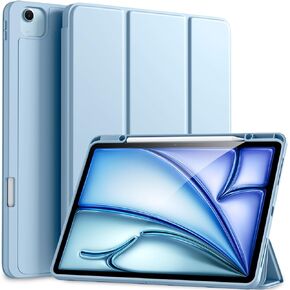 Akkerds Compatible for iPad Air 13 Inch Case M2 2024 with Pencil Holder, for iPad Pro 12.9 Case 6th/5th/4th Generation 2022/2021/2020, Slim Trifold Stand Protective Cover with Soft TPU Back, Blue Gray