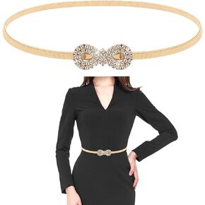 Skinny Metal Elastic Belt, Women Rhinestone Waist Belt Bling Stretchy Diamond Waist Belt for Dress Jeans Pants